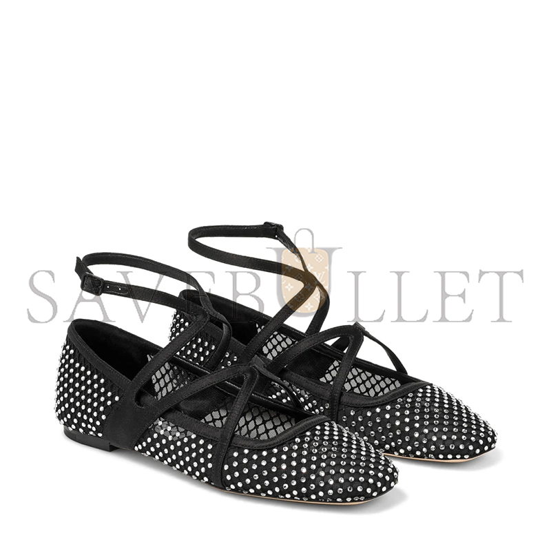 Ji*y Ch* astoria flat black satin crystal flats astoriaflatqhs